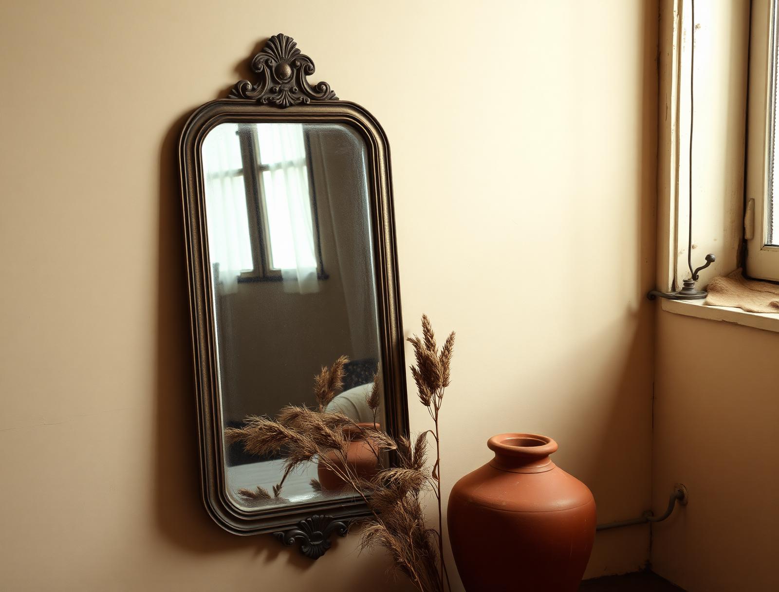 Hands holding a small mirror in warm afternoon light